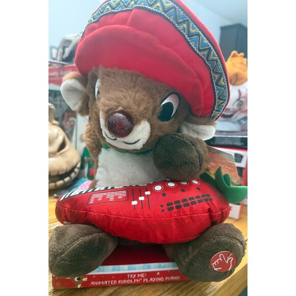 Dan Dee Other - Dan Dee Animated Christmas Plush Rudolph the Red-Nosed Reindeer Sombrero Piano